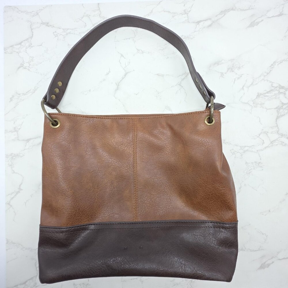 Wrangler Shoulder Bag Large Brown Faux Pebbled Leather Western Zip Hobo Casual